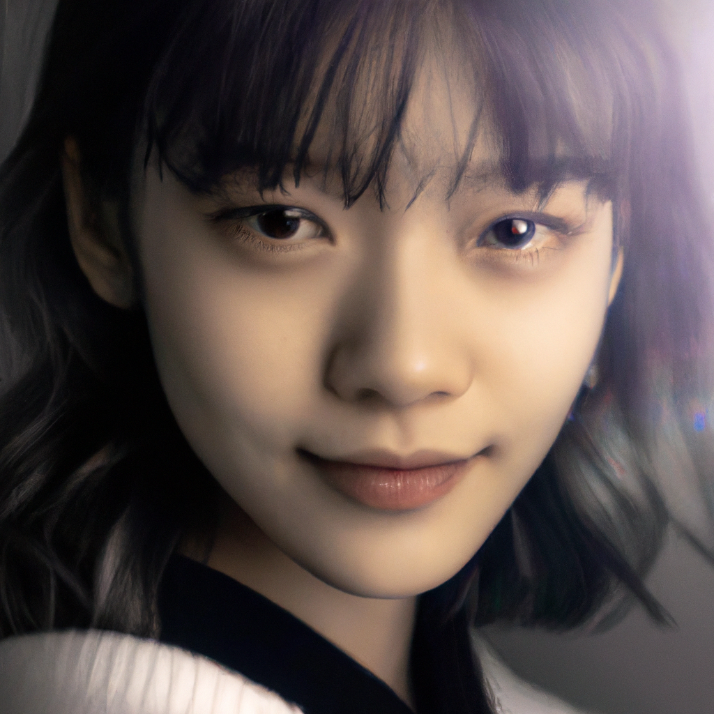 중립 조명에서 촬영된 한국인 모델의 클로즈업 포트레이트, 깨끗한 배경, 중간 대비